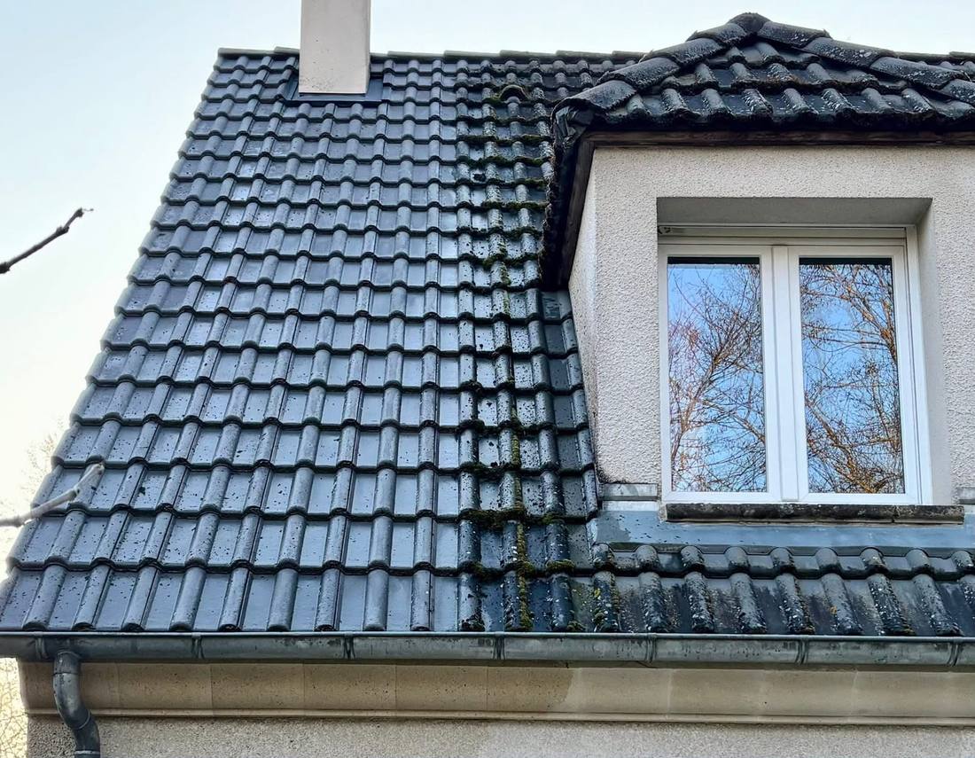 Lucarne sur toit anthracite avant et après démoussage