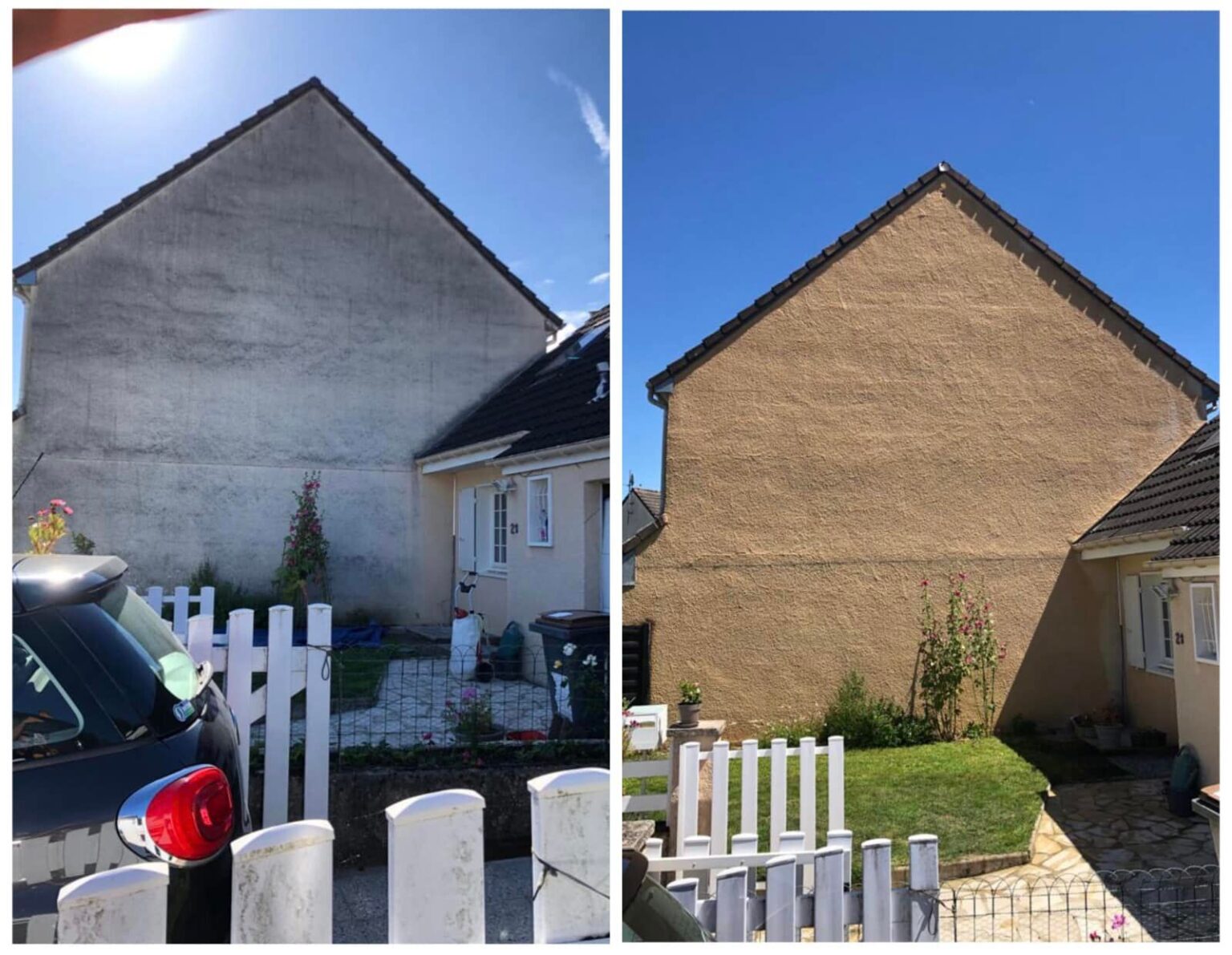 Façade avant et après traitement anti-algues
